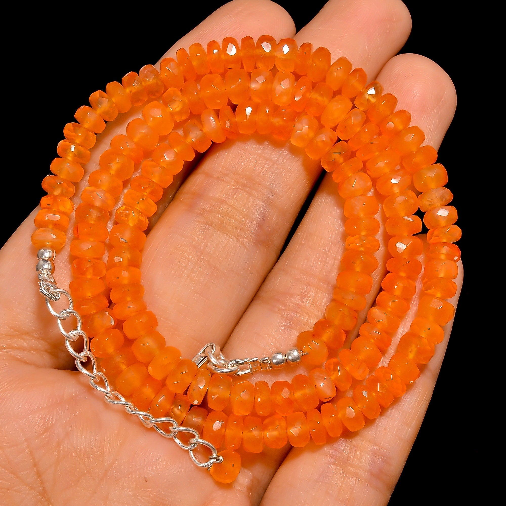 carnelian natural gemstone rondelle shape faceted beads necklace
